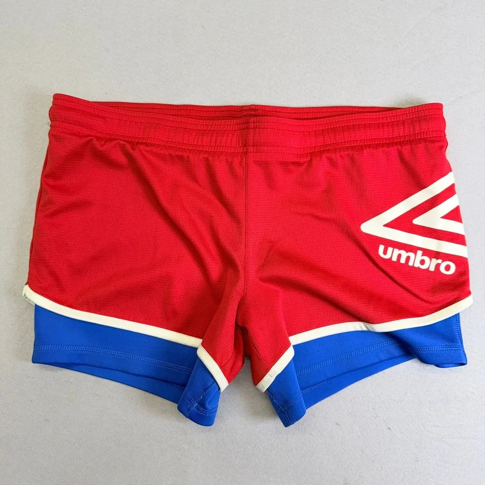 Umbro Athletic Shorts Girls XL Red Blue 2-in-1 Layered Soccer Gym Shorts Retro